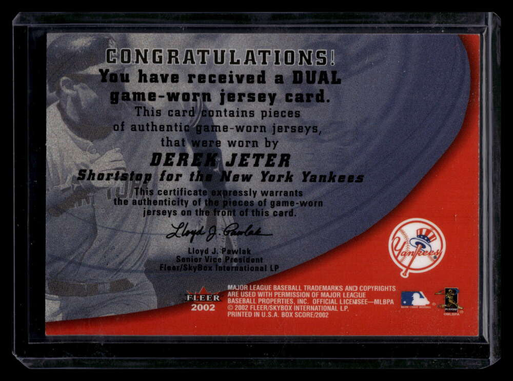 2002 Fleer Box Score Amazing Greats Dual Swatch 7 Derek Jeter Dual Jersey