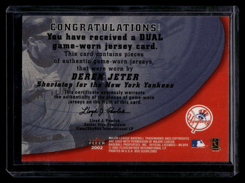2002 Fleer Box Score Amazing Greats Dual Swatch 7 Derek Jeter Dual Jersey