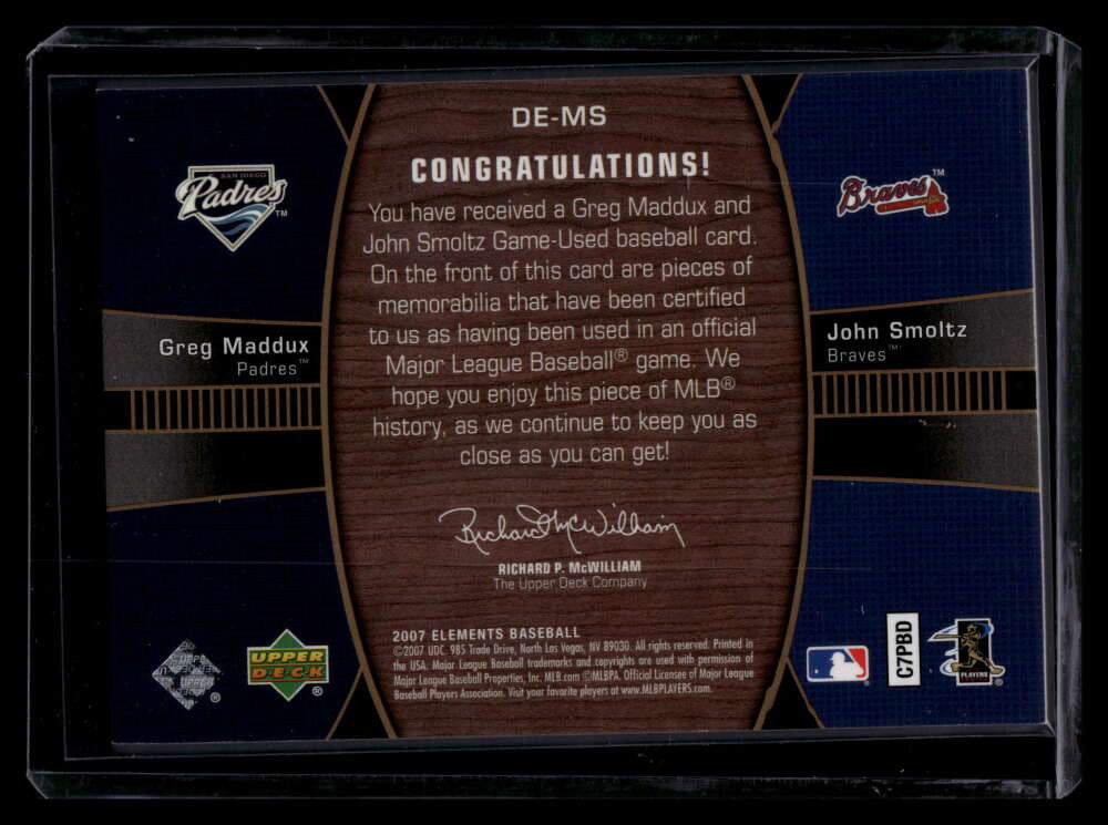 2007 Upper Deck Elements Memorabilia John Smoltz Greg Madduz Dual Jersey 15/50