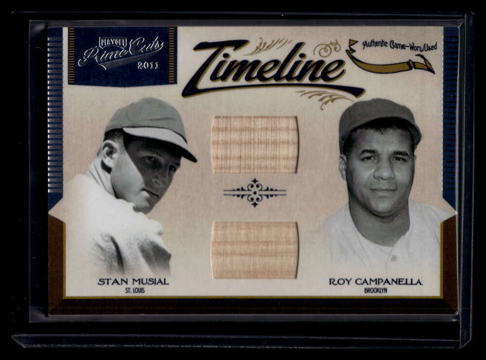 2011 Prime Cuts Timeline Material 3 Stan Musial Roy Campanella Dual Bat 6/25