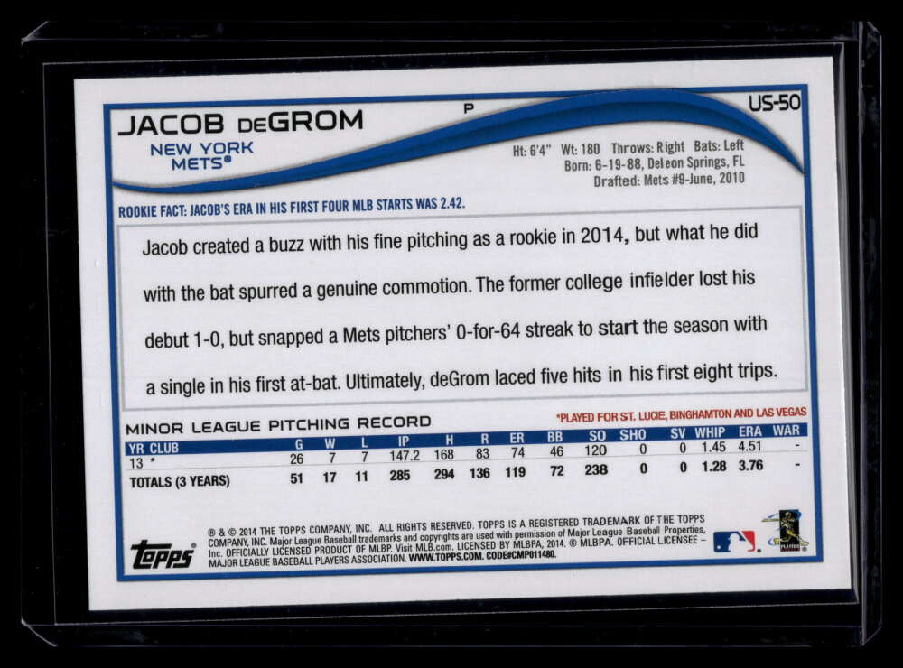 DELETE 121278 2014 Topps Update us50 Jacob deGrom Rookie