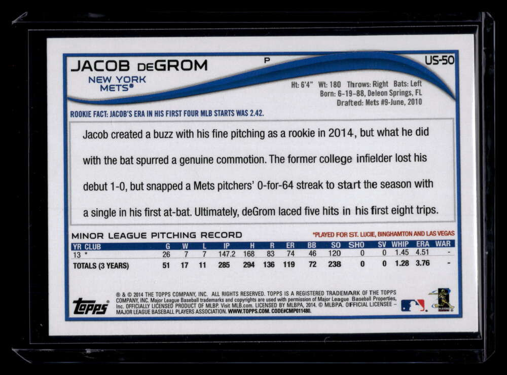 DELETE 121279 2014 Topps Update us50 Jacob deGrom Rookie