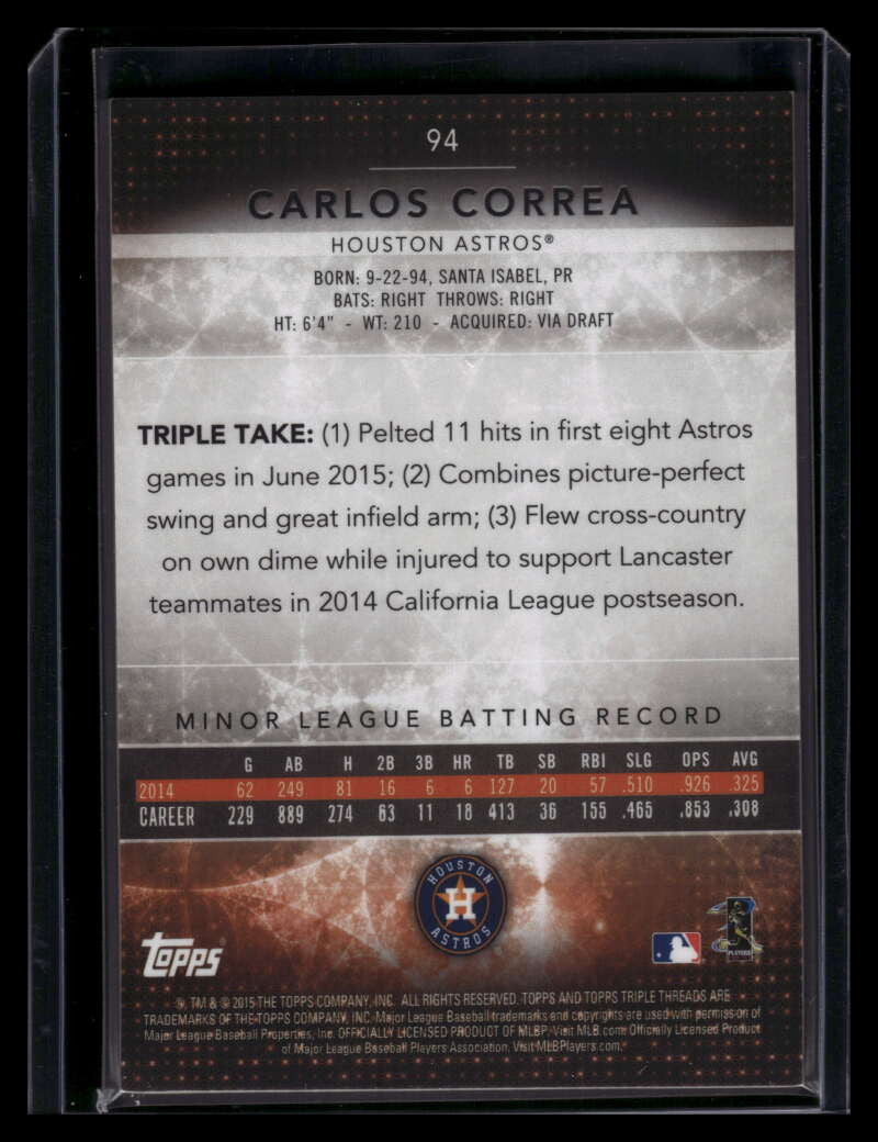 2015 Topps Triple Threads Amber 94 Carlos Correa Rookie 115/125