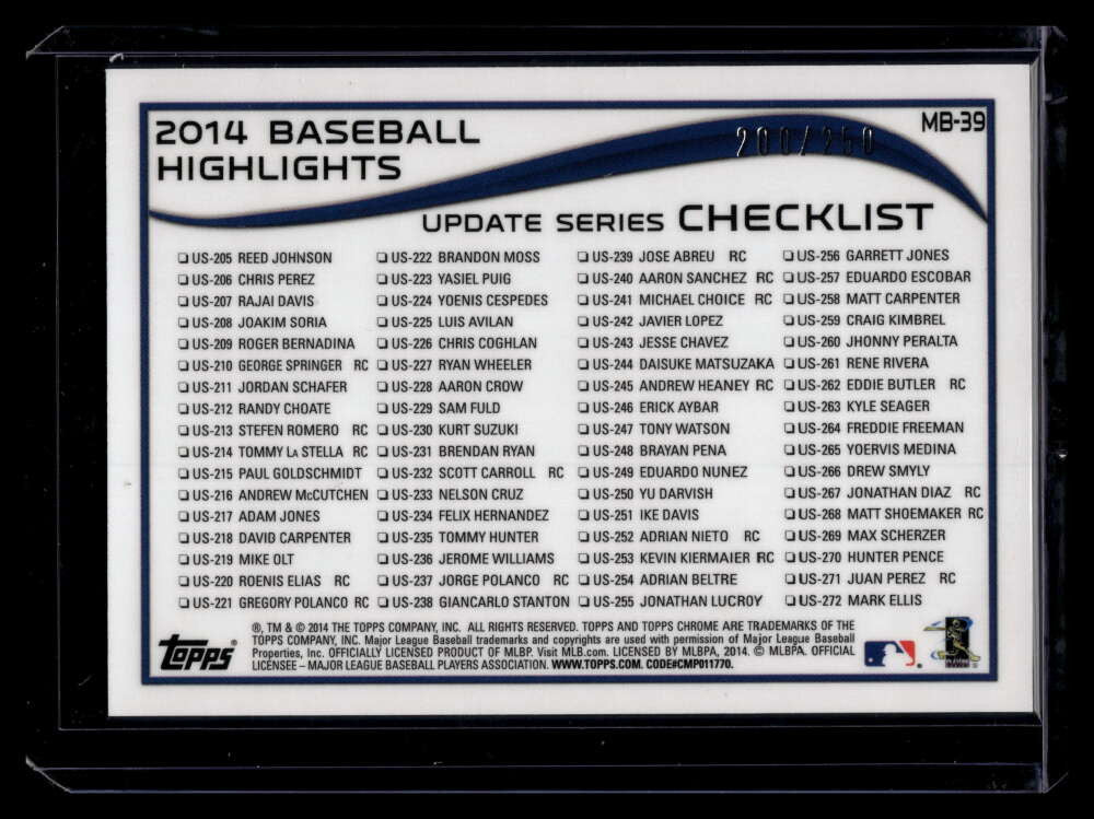 2014 Topps Chrome Update Gold Refractor mb39 Jose Abreu Rookie 200/250