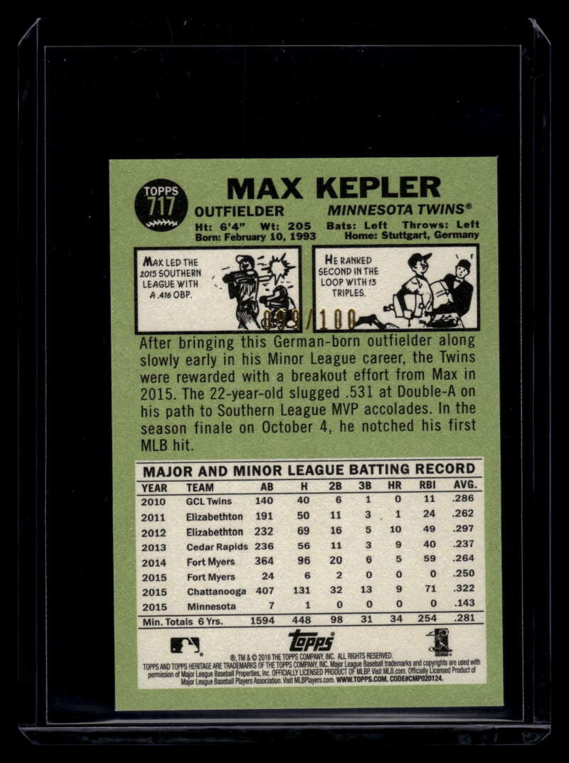 2016 Topps Heritage Mini 717 Max Kepler Rookie 99/100