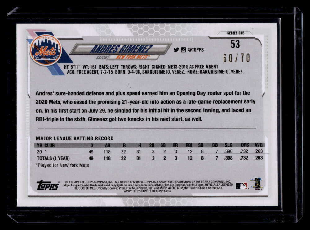 2021 Topps Platinum Anniversary 53 Andres Gimenez Rookie 60/70