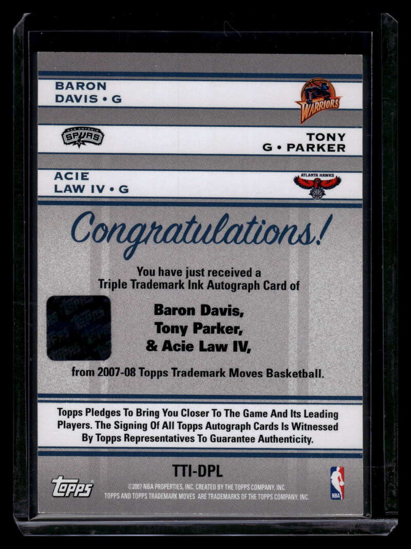 2007-08 Topps Trademark Moves Ink Law Baron Davis Tony Parker Triple Auto 35/39