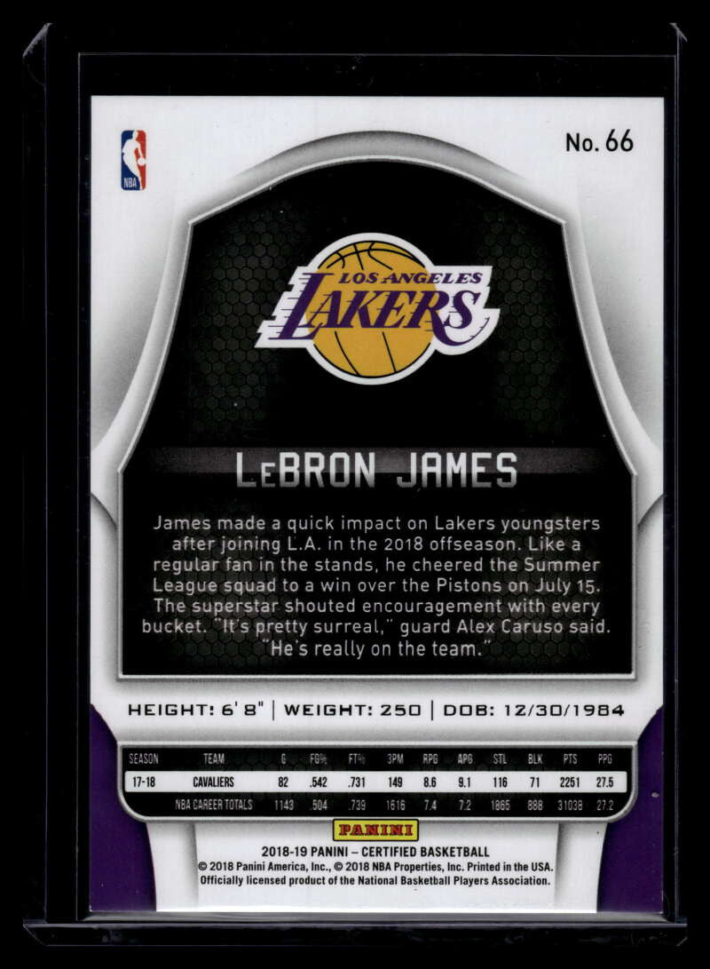 2018-19 Certified Mirror Orange 66 LeBron James 4/99