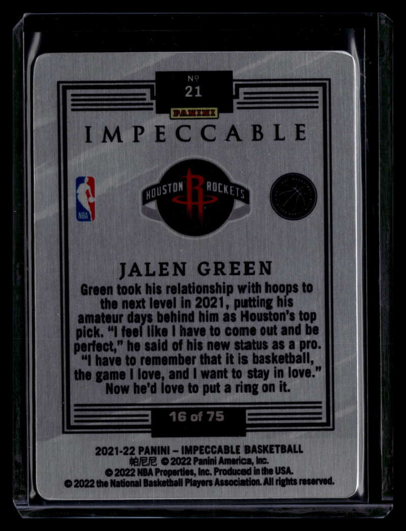 DELETE 121451 2021-22 Panini Impeccable Stainless Stars Purple 21 Jalen Green Rookie 16/75