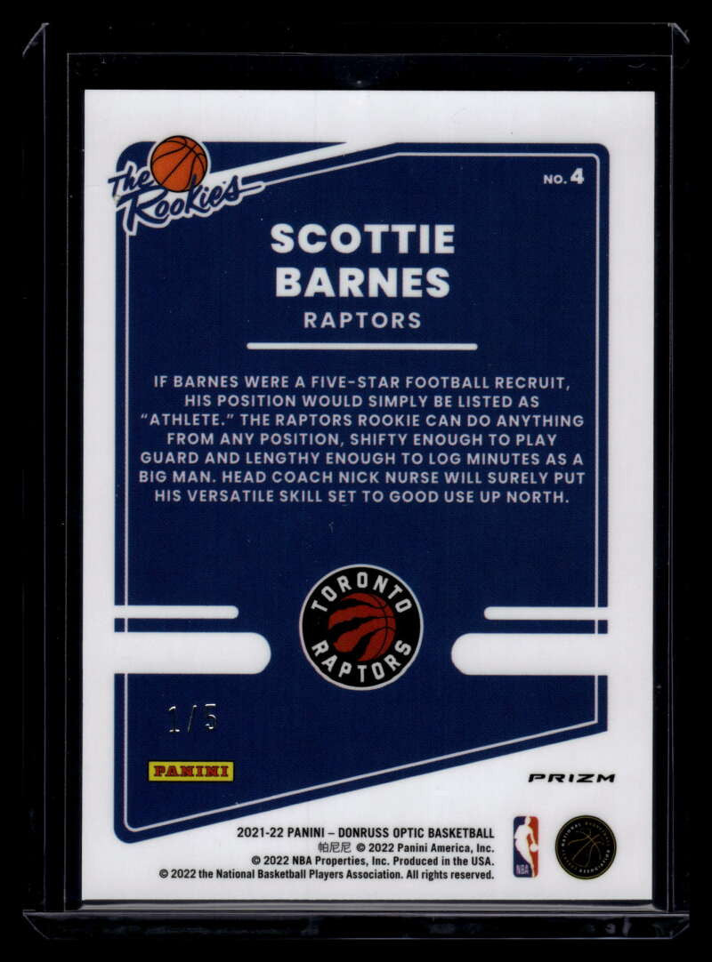 2021-22 Donruss Optic The Rookies Green Refractor 4 Scottie Barnes Rookie 1/5