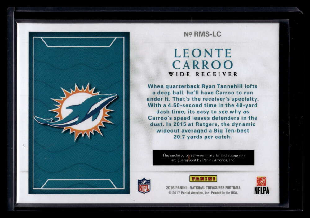 2016 Panini National Treasures Leonte Carroo Rookie Laundry Tag Patch Auto 4/5
