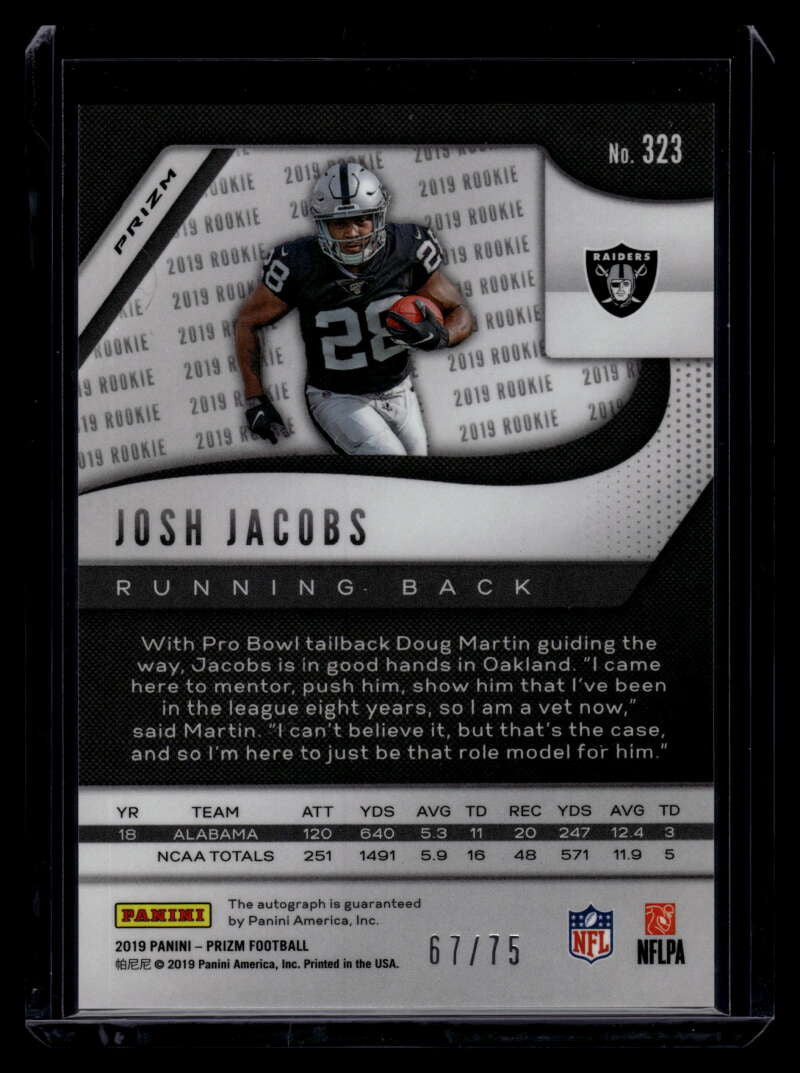 2019 Panini Prizm Autographs Prizms Green Scope Josh Jacobs Rookie Auto 67/75