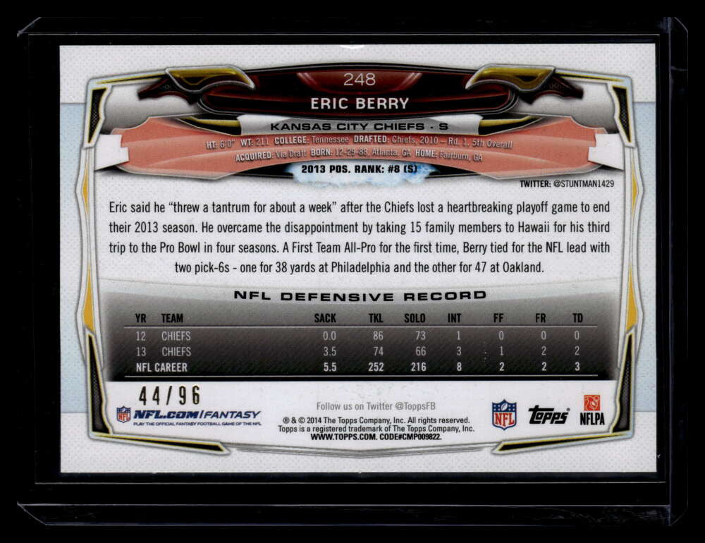 2014 Topps Orange 248 Eric Berry 44/96