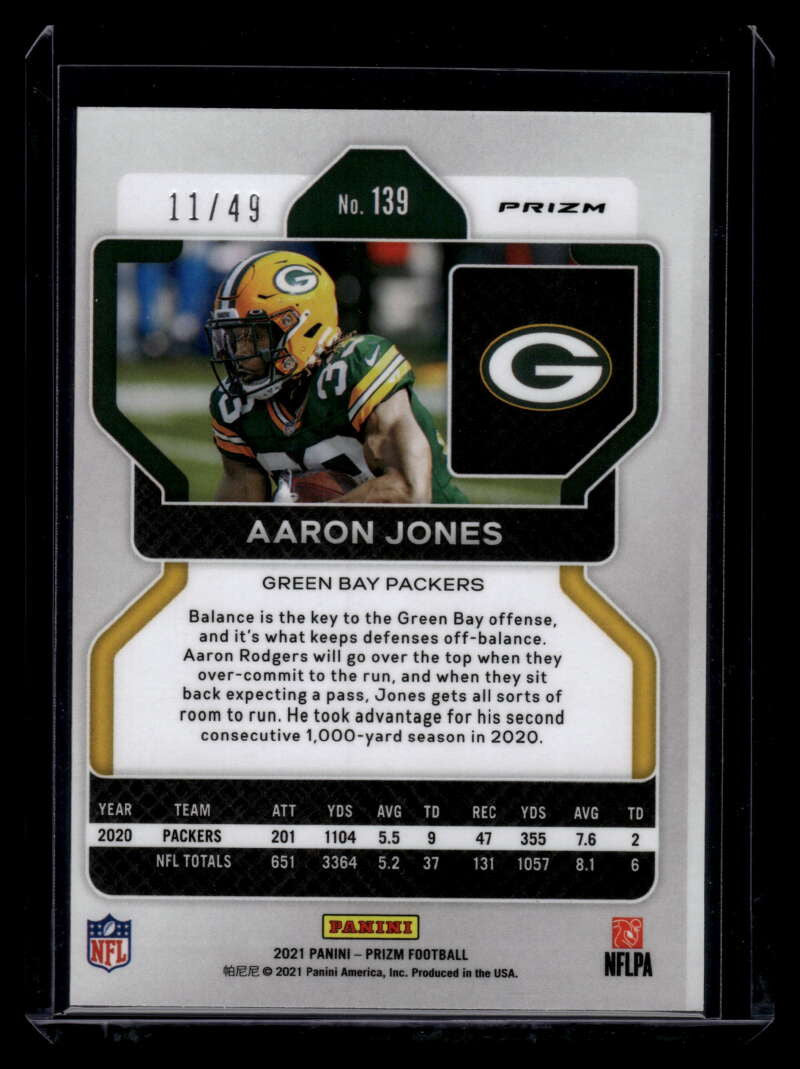 2021 Panini Prizm Prizms Purple Power Refractor 139 Aaron Jones 11/49
