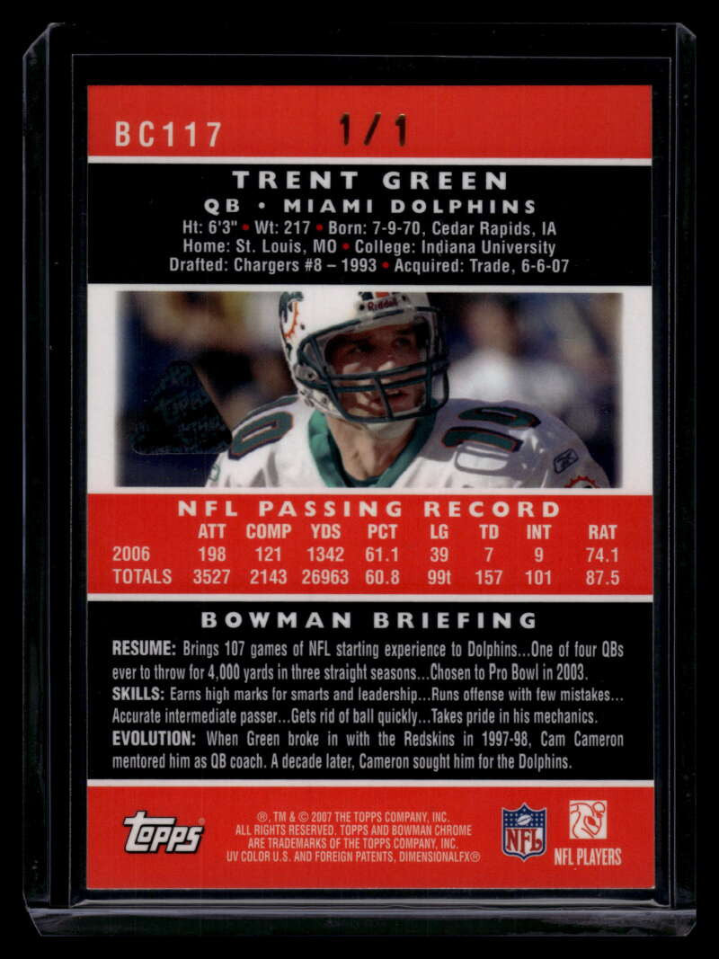 2007 Bowman Chrome Printing Plate Black bc117 Trent Green 1/1