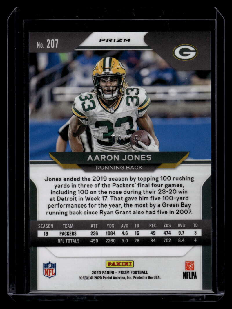 2020 Panini Prizm Prizms No Huddle Pink Refractor 207 Aaron Jones 6/15