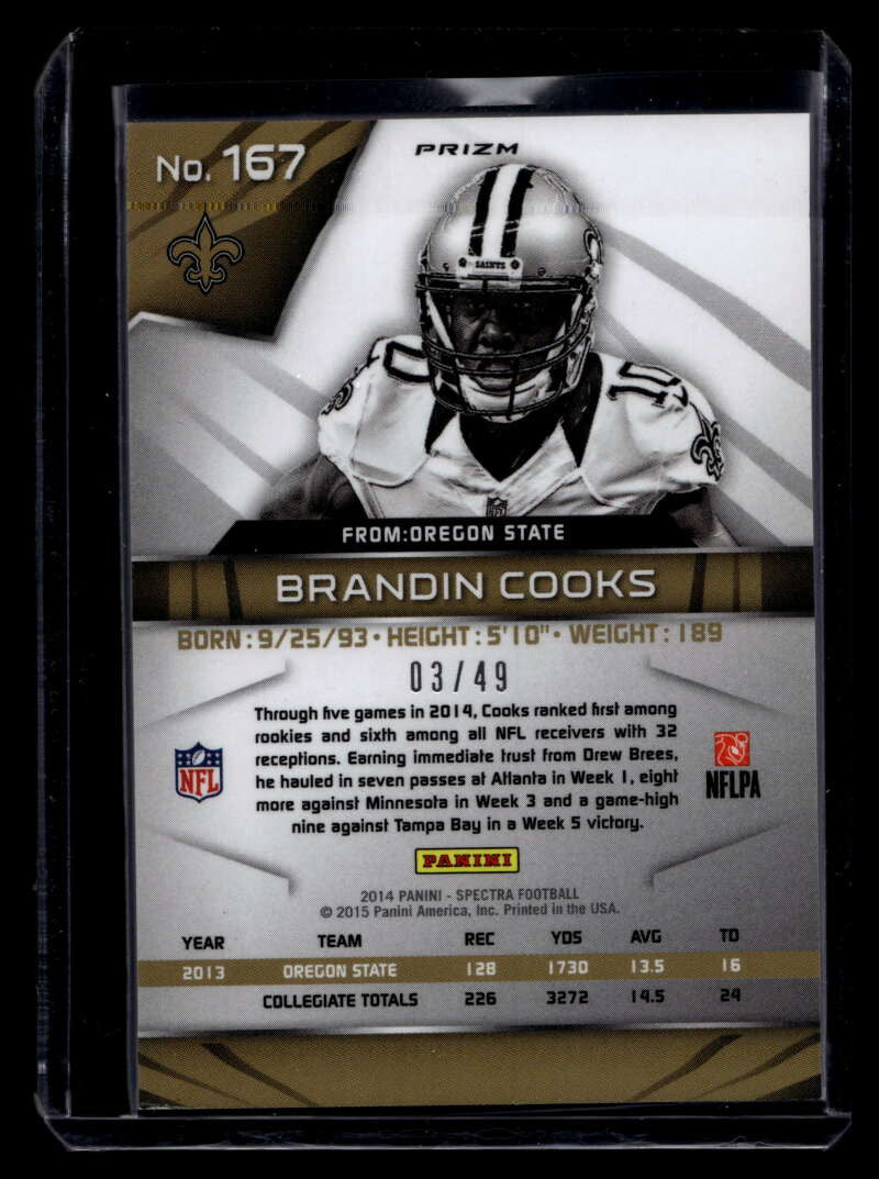 2014 Panini Spectra Prizms Blue 167 Brandin Cooks Rookie 3/49