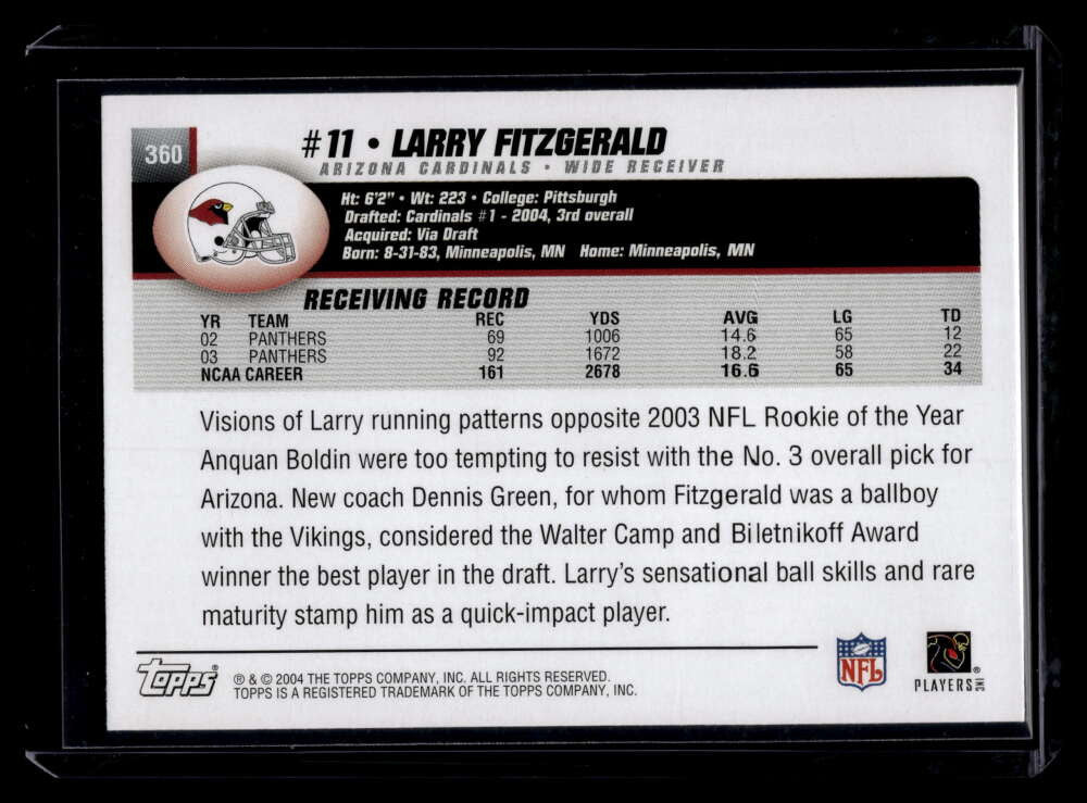 2004 Topps Collection 360 Larry Fitzgerald Rookie