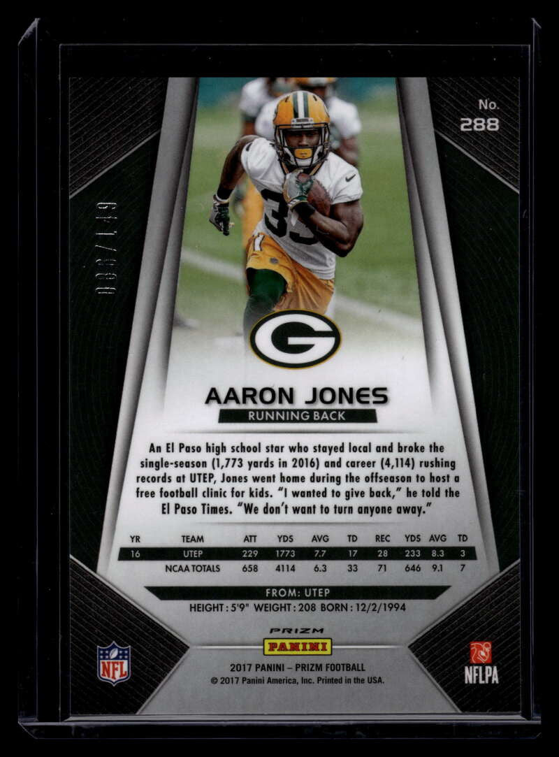 2017 Panini Prizm Prizms Blue Wave Refractor 288 Aaron Jones Rookie 86/149