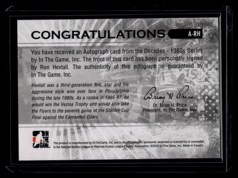 2010-11 ITG Decades 1980s Autographs ARH Ron Hextall Auto