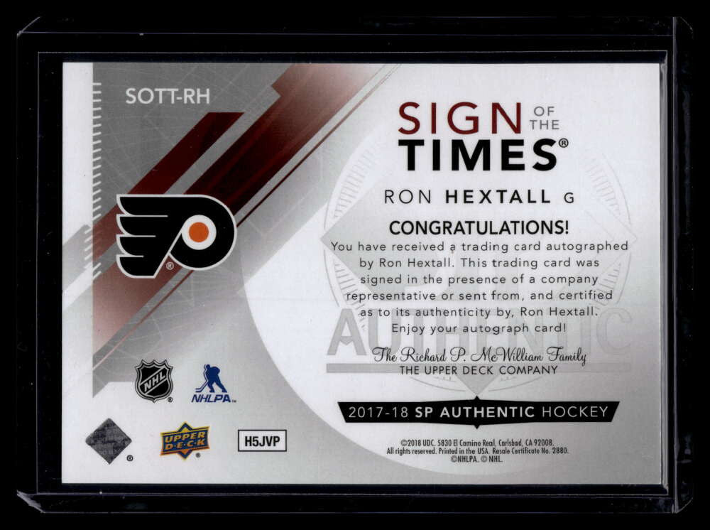 DELETE 121688 2017-18 SP Authentic Sign of the Times Inscribed Ron Hextall Vezina Auto 4/25