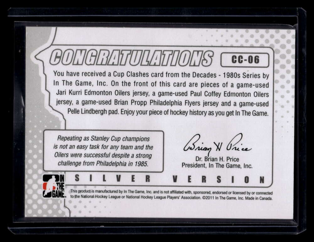 2010-11 ITG Decades National Propp Kurri Coffey Lindbergh Quad Jersey Pad 1/1