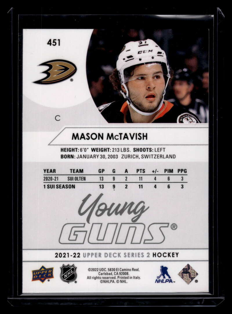 DELETE 121707 2021-22 Upper Deck 451 Mason McTavish Rookie YG Young Guns