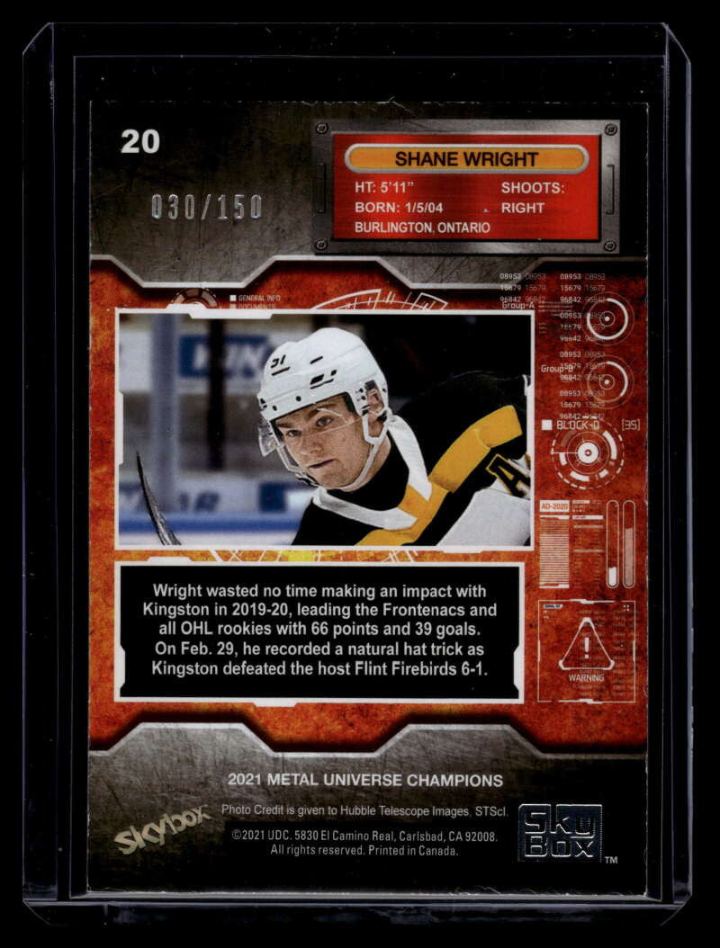 DELETE 121708 2021 Metal Universe Champions Precious Metal Gems Red 20 Shane Wright RC 30/150