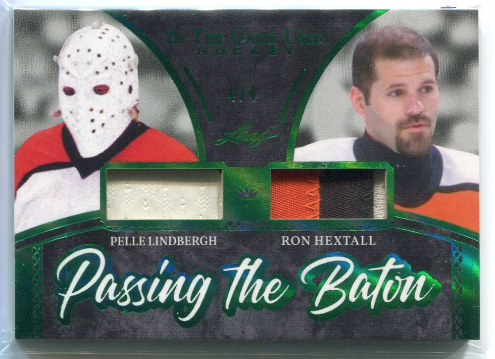 SOLD 121964 2020-21 ITG Used Passing the Baton Emerald ptb9 Hextall Lindbergh Dual Patch 4/4