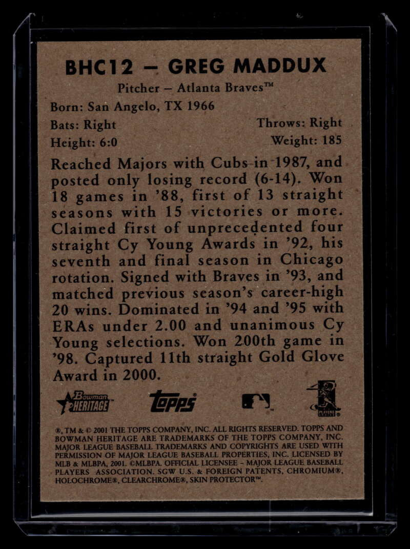 2001 Bowman Heritage Chrome 12 Greg Maddux