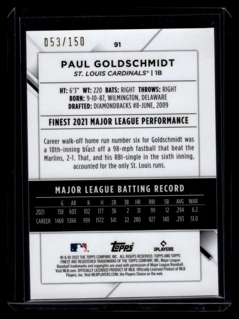 2022 Finest Blue Refractor 91 Paul Goldschmidt 53/150