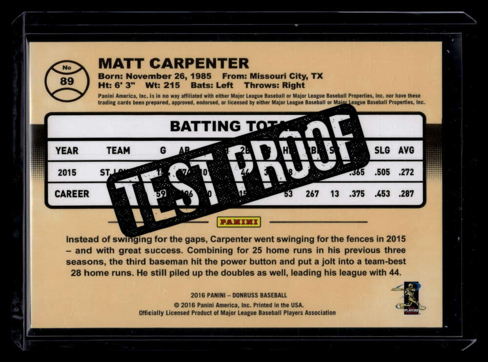 2016 Donruss Test Proof Cyan 89 Matt Carpenter 39/49