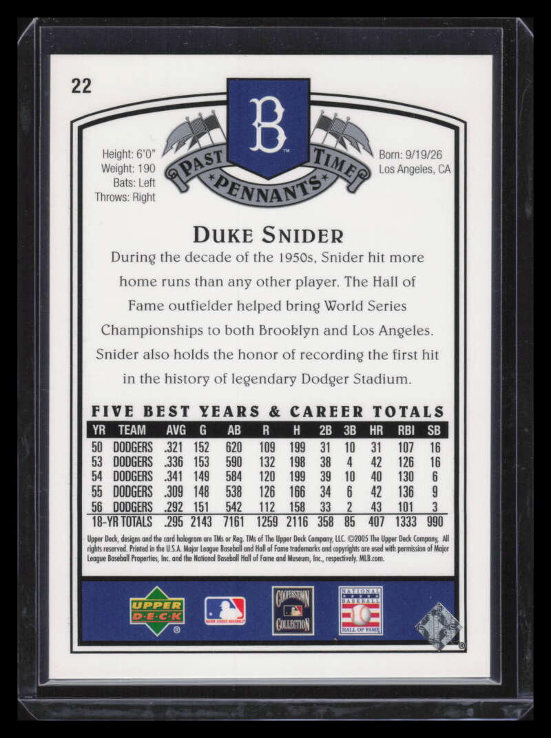 2005 UD Past Time Pennants Silver 22 Duke Snider 88/100