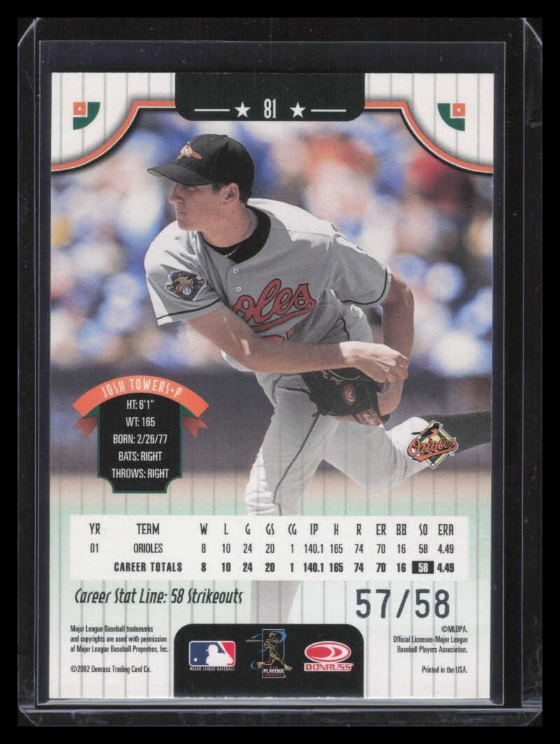 2002 Donruss Stat Line Career 81 Josh Towers 57/58