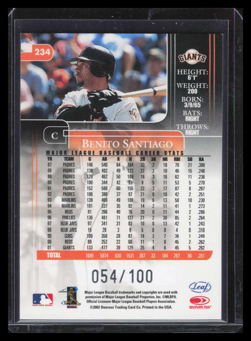 2002 Leaf Rookies &amp; Stars Longevity 234 Benito Santiago 54/100