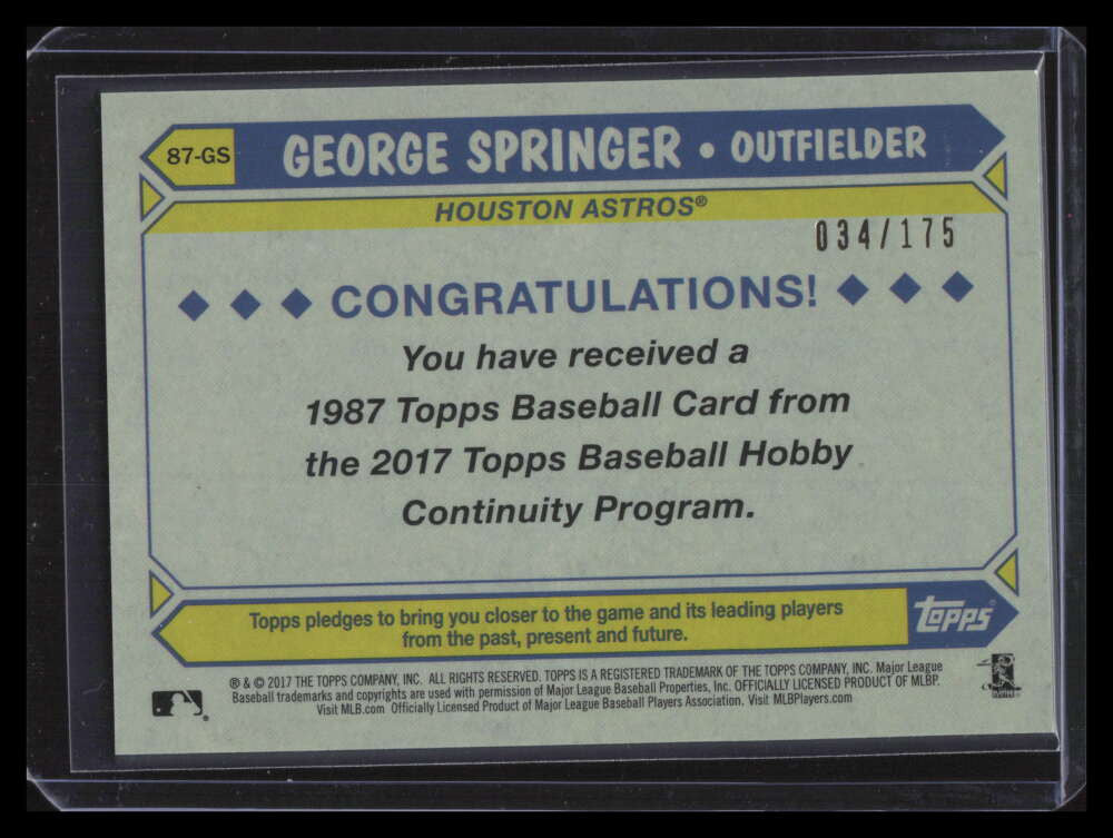 2017 Topps '87 Silver Pack Chrome Green Refractor 87gs George Springer 34/175