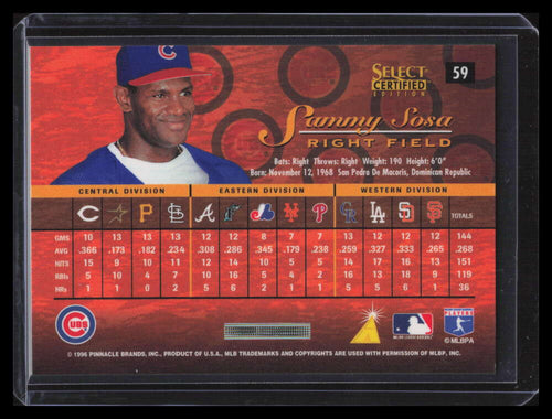 1996 Select Certified Artist's Proofs 59 Sammy Sosa /500