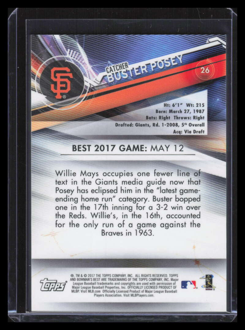 2017 Bowman's Best Blue Refractor 26 Buster Posey 18/150