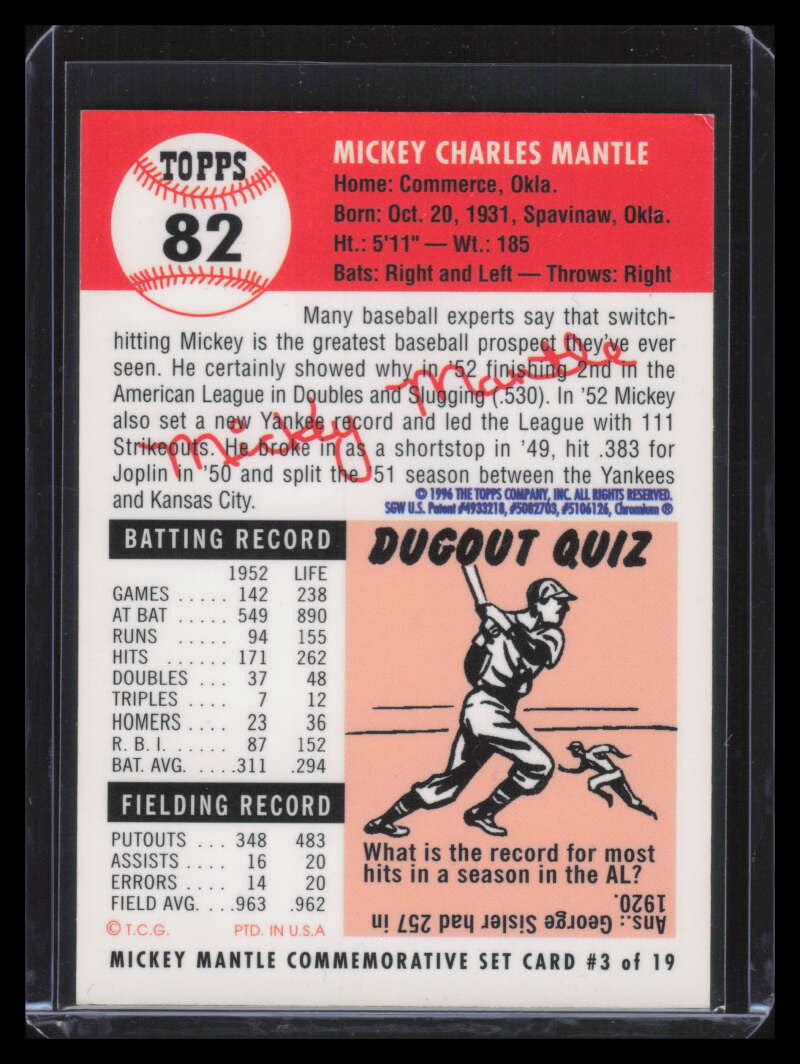 1996 Topps Mantle Finest 3 Mickey Mantle 1953 Topps Peeled
