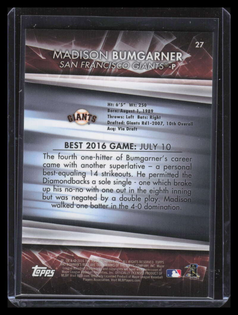 2016 Bowman's Best Green Refractor 27 Madison Bumgarner 74/99