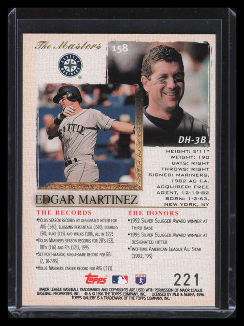 1996 Topps Gallery Players Private Issue 158 Edgar Martinez 221/599