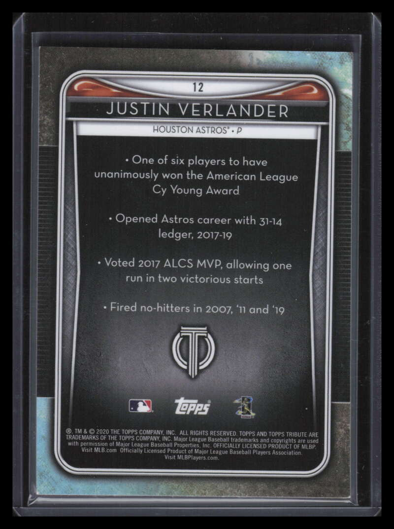 2020 Topps Tribute Purple 12 Justin Verlander 38/50