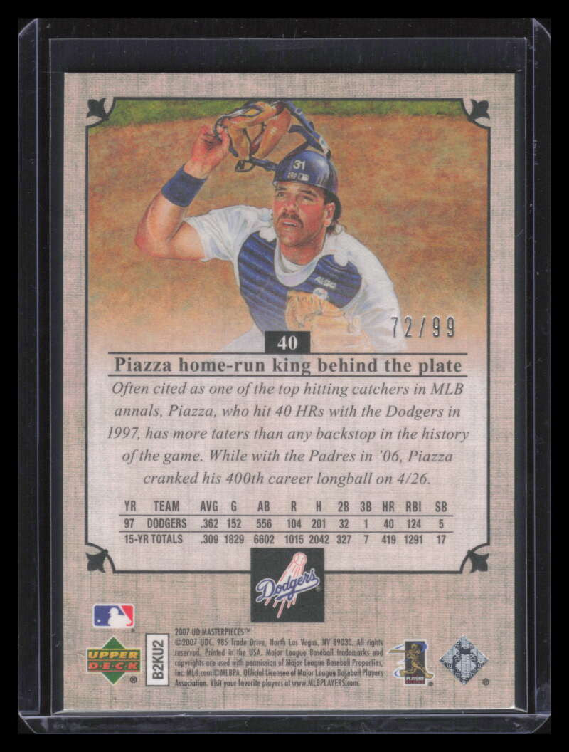2007 UD Masterpieces Serious Black 40 Mike Piazza 72/99