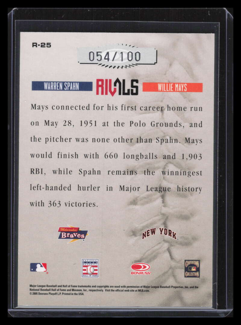 2005 Leather &amp; Lumber Rivals Silver 25 Warren Spahn Willie Mays 54/100