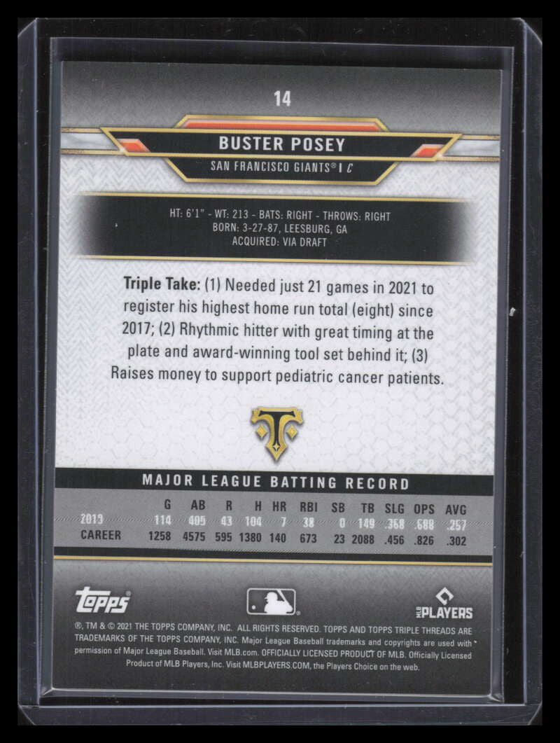 2021 Topps Triple Threads Gold 14 Buster Posey 8/99