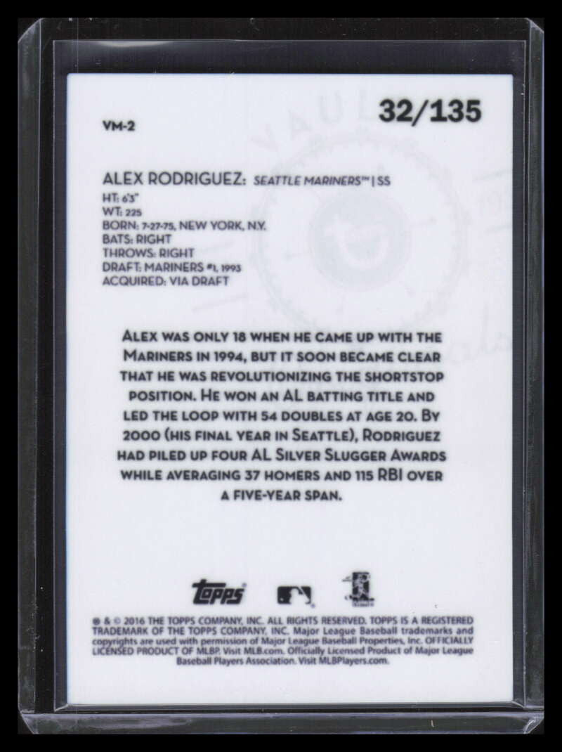 2016 Topps Legacies of Baseball Vault Metals vm2 Alex Rodriguez 32/135