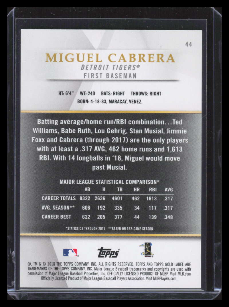 2018 Topps Gold Label Class 2 Red 44 Miguel Cabrera 15/50