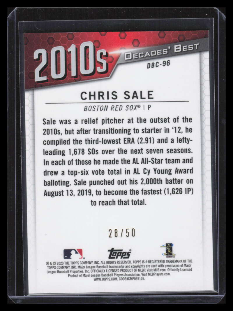 2020 Topps Decades' Best Chrome Series 2 Gold Refractor dbc96 Chris Sale 28/50