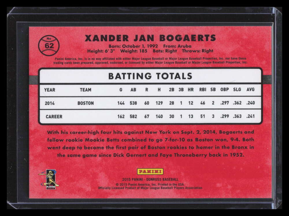 2015 Donruss Stat Line Career 62 Xander Bogaerts 25/51