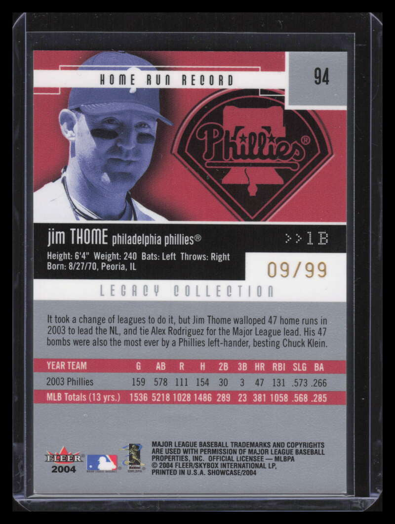 2004 Fleer Showcase Legacy 94 Jim Thome 9/99
